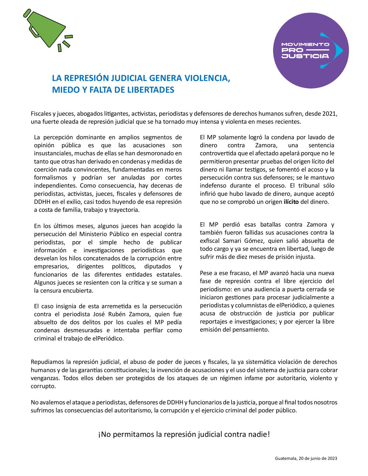 Repudiamos la represión judicial